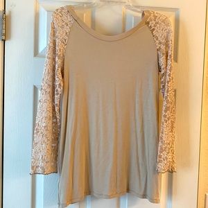 Tan long lace sleeve shirt